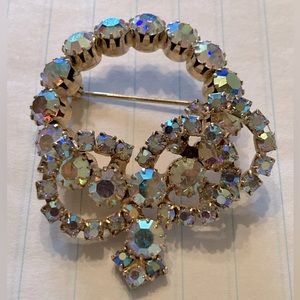Vintage Iridescent Rhinestone circle encased brooch pin